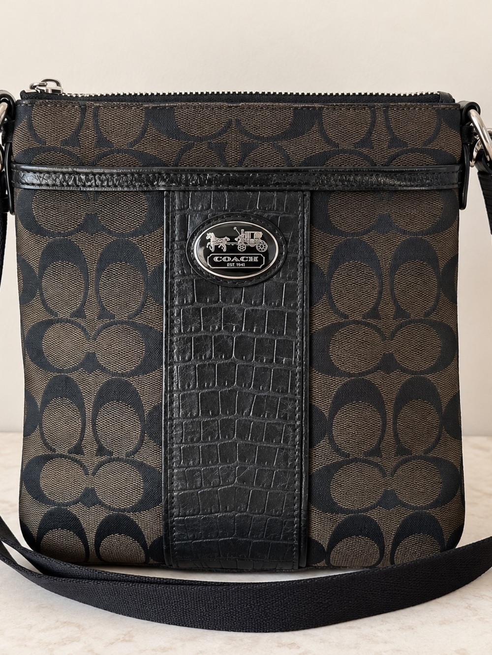 Coach Sutton Signature Croc Stripe Swingpack Crossbody Bag